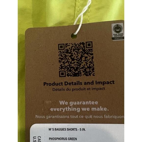 $65 Patagonia 5" Baggies Nylon Shorts Men's Size XXL Phosphorus Green - Picture 6 of 6